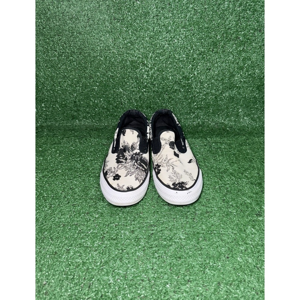 Vintage Converse All Star Womens Size 8.5 Black White Slip On Floral Y2K Grunge - Picture 5 of 9